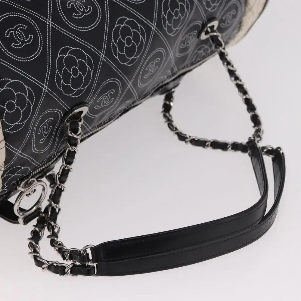 CHANEL Coated Canvas Camellia Printed Calfskin Bowling Bag